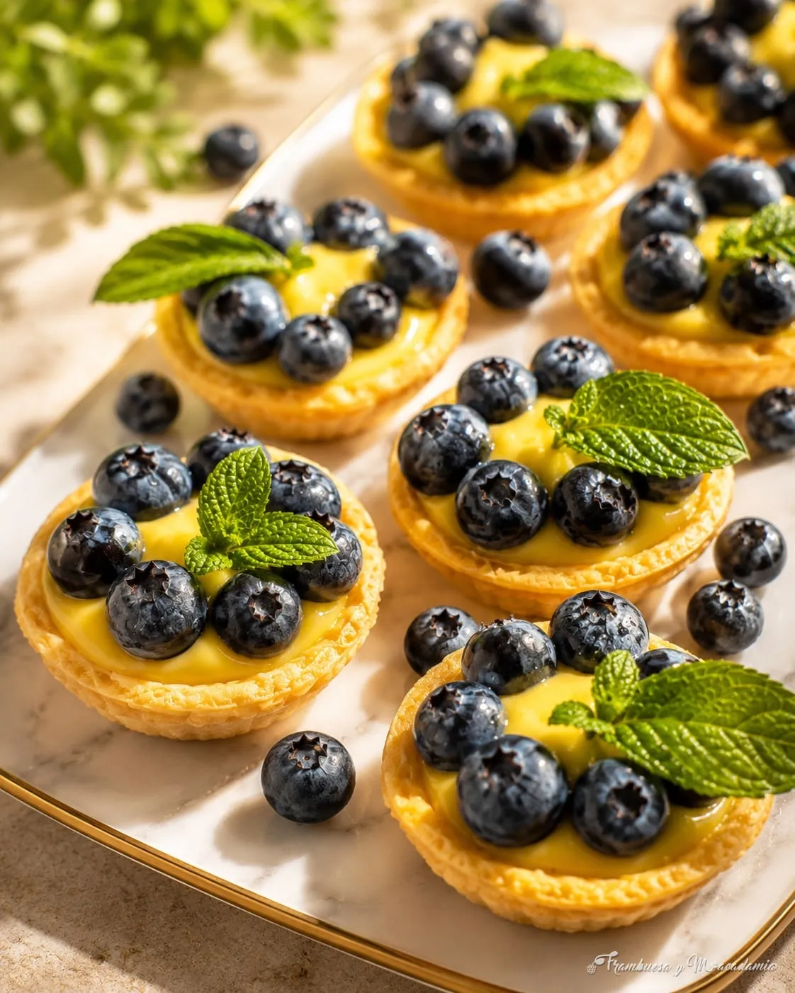 Key lemon pay cheesecake individual coronado con blueberries y menta