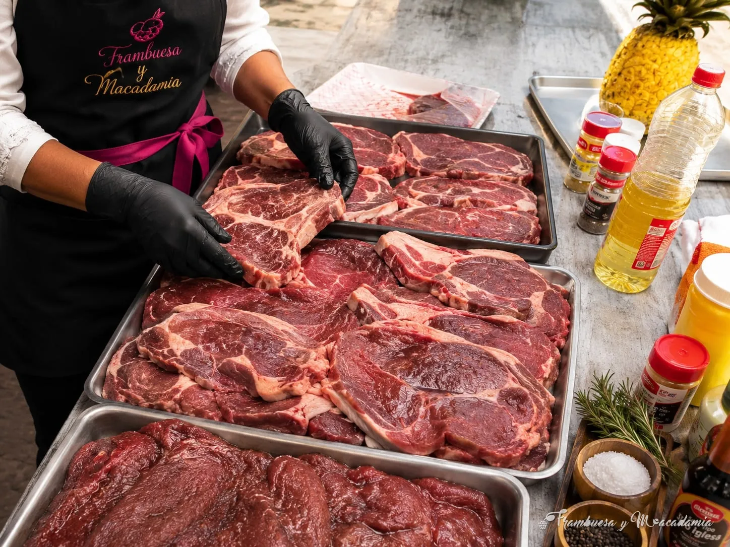 Nuestro equipo preparando charolas de cortes selectos en el evento