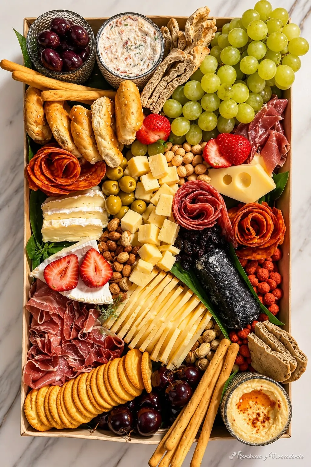Tabla grande de quesos y carnes frías para 12 a 15 personas, empacada para envío a domicilio